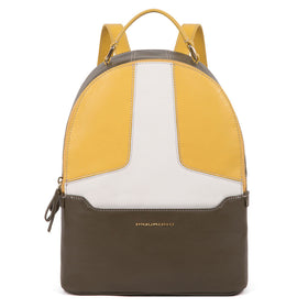 PIQUADRO Zainetto donna porta iPad® in pelle a due scomparti Hosaka cm. 25,50x32,50x12 - giallo/verde oliva