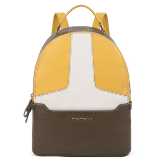 PIQUADRO Zainetto donna porta iPad® in pelle a due scomparti Hosaka cm. 25,50x32,50x12 - giallo/verde oliva