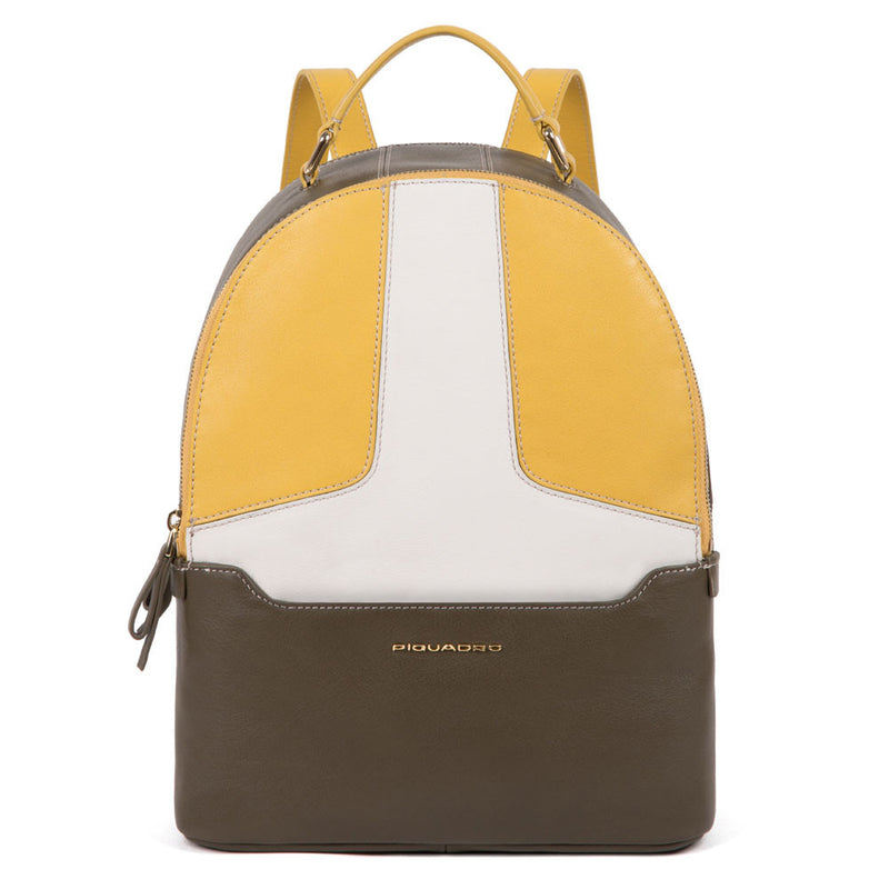 PIQUADRO Zainetto donna porta iPad® in pelle a due scomparti Hosaka cm. 25,50x32,50x12 - giallo/verde oliva