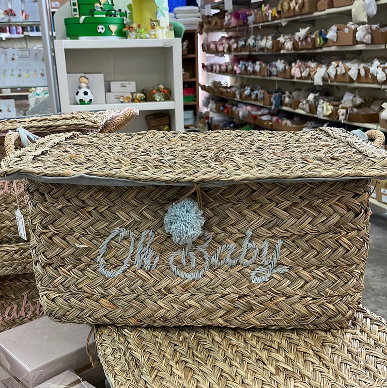Cesta vimini piccola Oh baby azzurra